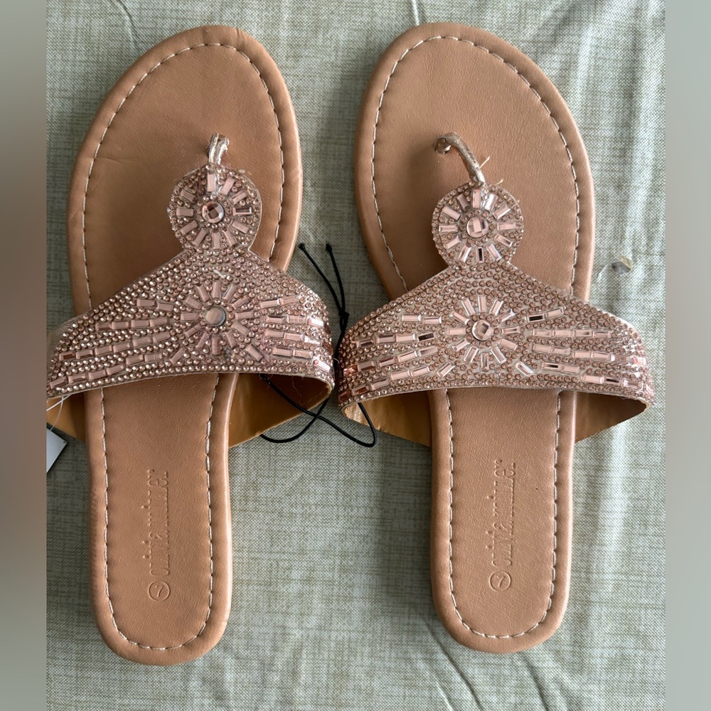 Olivia Miller Rose Gold Embellished Sandals